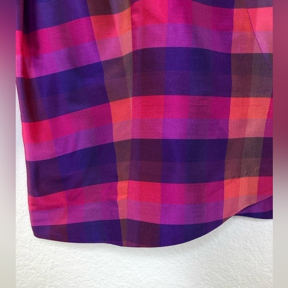 CLIO Vintage Retro 100% Silk Tartan Wrap Top Purple, Pink Size: Small - Picture 5 of 10